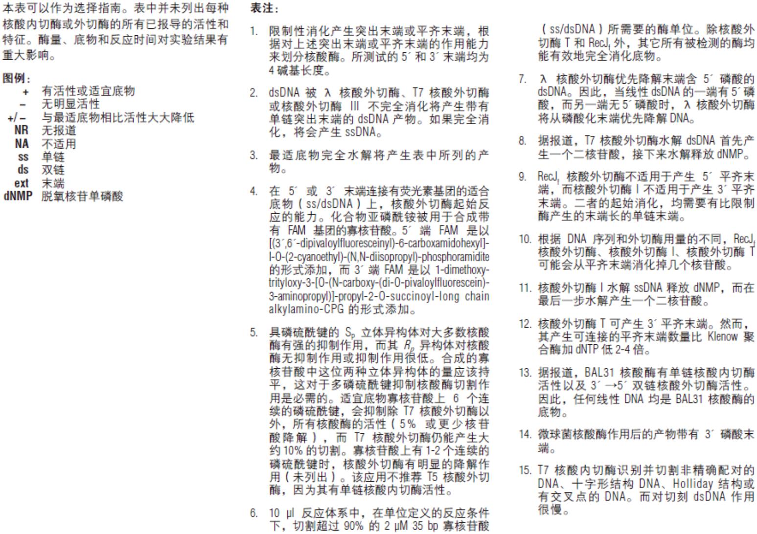 核酸内切酶和核酸外切酶的特性--NEB